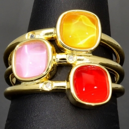 Vergoldeter Ring für Damen  aus edlem Sterling 925er Silber mit 3 großen, leuchtenden Zirkonia-Cabochonen - Ringgröße ca. 54