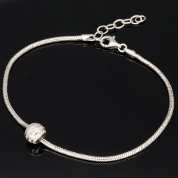 Stilvolles 925 sterling Silberarmband mit funkelndem Kugel-Bead, besetzt mit vielen kleinen Zirkonia (Diamantimitaten) - Länge verstellbar von ca. 19 bis 22 cm