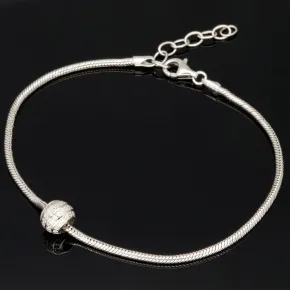 Stilvolles 925 sterling Silberarmband mit funkelndem Kugel-Bead, besetzt mit vielen kleinen Zirkonia (Diamantimitaten) - Länge verstellbar von ca. 19 bis 22 cm