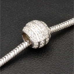 Stilvolles 925 sterling Silberarmband mit funkelndem Kugel-Bead, besetzt mit vielen kleinen Zirkonia (Diamantimitaten) - Länge verstellbar von ca. 19 bis 22 cm