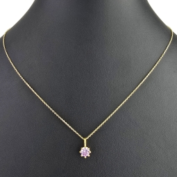 Exquisites Schmuckset - Kette mit Anhänger aus Sterling Silber 925, vergoldet, mit einem in Krappen gefassten, fliederfarbenen Zirkonia (Diamantimitat 1,00 ct. Brillantschliff)