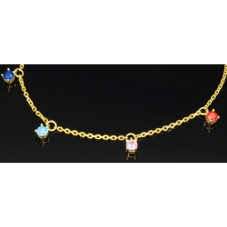 Charm-Armband für Damen aus 925er Silber, vergoldet, dekoriert mit farbenfrohen, bunten, brillantgeschliffenen Zirkonia (Diamantimitaten) in edlen Krappenfassungen - längenverstellbar in ca. 17, 18, 19, 20 cm