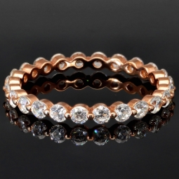 Memory-Ring für Damen aus 925er Sterling Silber mit vielen, leuchtenden Zirkonia (Diamant-Imitation-Steine, Brillantschliff) –  rosé vergoldet - Größe ca. 60