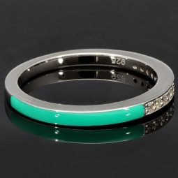 Ring aus 925 Sterling Silber in modernem Design mit feinem Zirkonia-Besatz (Diamantimitationen) - RG ca. 50