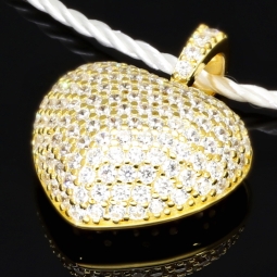 Baby-Armband mit funkelndem Herz-Anhänger aus 925er Silber, vergoldet, besetzt mit brillantgeschliffenen Zirkonia (Diamantimitaten) in edlen Krappenfassungen - ca. 14cm