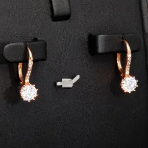Glänzende Ohrringe aus 925er Silber Rosévergoldet mit funkelnden Zirkonia (Diamant-Imitation-Steine, Brillantschliff)