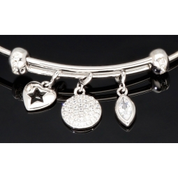 Armreif aus Sterling 925 Silber mit funkelnden Charms, besetzt mit vielen leuchtenden Zirkoniasteinen (Diamantimitationen) längenverstellbar ca. 18 - 21 cm