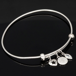 Armreif aus Sterling 925 Silber mit funkelnden Charms, besetzt mit vielen leuchtenden Zirkoniasteinen (Diamantimitationen) längenverstellbar ca. 18 - 21 cm
