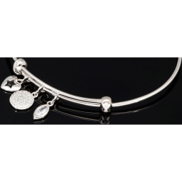 Armreif aus Sterling 925 Silber mit funkelnden Charms, besetzt mit vielen leuchtenden Zirkoniasteinen (Diamantimitationen) längenverstellbar ca. 18 - 21 cm