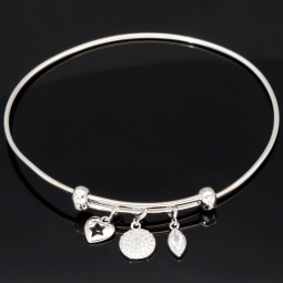 Armreif aus Sterling 925 Silber mit funkelnden Charms, besetzt mit vielen leuchtenden Zirkoniasteinen (Diamantimitationen) längenverstellbar ca. 18 - 21 cm