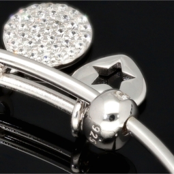 Armreif aus Sterling 925 Silber mit funkelnden Charms, besetzt mit vielen leuchtenden Zirkoniasteinen (Diamantimitationen) längenverstellbar ca. 18 - 21 cm