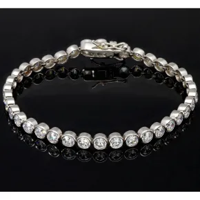 Qualitätsvolles Silberarmband (925 sterling, rhodiniert) mit zahlreichen brillantgeschliffenen Zirkoniasteinen (Diamantimitationen) ca. 20 cm