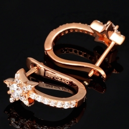 Magischer Sternenglanz – Ohrringe mit funkelnden Zirkonia (Diamant-Imitation-Steine, Brillantschliff) aus edlem 925er Silber  in Rosévergoldung