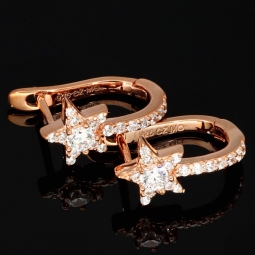 Magischer Sternenglanz – Ohrringe mit funkelnden Zirkonia (Diamant-Imitation-Steine, Brillantschliff) aus edlem 925er Silber  in Rosévergoldung