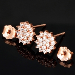 Rose vergoldete Ohrstecker mit leuchtenden Zirkonia (Diamant-Imitation-Steine, Brillantschliff) aus edlem 925er Silber