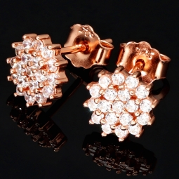 Rose vergoldete Ohrstecker mit leuchtenden Zirkonia (Diamant-Imitation-Steine, Brillantschliff) aus edlem 925er Silber