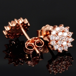 Rose vergoldete Ohrstecker mit leuchtenden Zirkonia (Diamant-Imitation-Steine, Brillantschliff) aus edlem 925er Silber