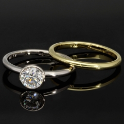 2-teiliges Ringset  mit  Zirkonia (Diamantimitat ca. 1ct ) im Brillantschliff – Sterling Silber 925, bicolor (1x rhodiniert & 1x vergoldet) RG ca. 57
