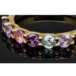 Vergoldeter, funkelnder Ring für Damen Ring aus edlem Sterling 925er Silber mit Zirkonia im Brillantschliff (Diamant-Imitation ca. 0,96 ct) - Ringgröße ca. 57