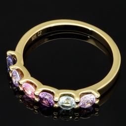 Vergoldeter, funkelnder Ring für Damen Ring aus edlem Sterling 925er Silber mit Zirkonia im Brillantschliff (Diamant-Imitation ca. 0,96 ct) - Ringgröße ca. 57