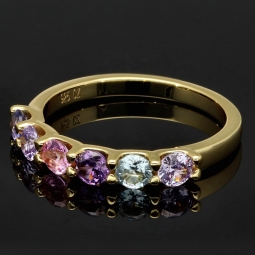 Vergoldeter, funkelnder Ring für Damen Ring aus edlem Sterling 925er Silber mit Zirkonia im Brillantschliff (Diamant-Imitation ca. 0,96 ct) - Ringgröße ca. 57