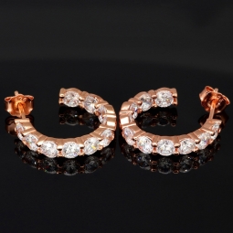Edle Creolen / Ohrringe besetzt mit Zirkonia im Brillantschliff – 925er Silber, rosévergoldet