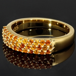 Funkelnder Ring aus Sterling Silber 925, vergoldet mit Zirkoniabesatz im Brillantschliff in orange gellblichen Farbtönen - Ringgröße ca. 56