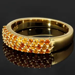 Funkelnder Ring aus Sterling Silber 925, vergoldet mit Zirkoniabesatz im Brillantschliff in orange gellblichen Farbtönen - Ringgröße ca. 56