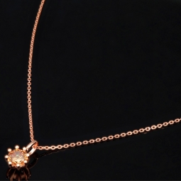 Rosévergoldete Kette mit funkelndem Anhänger aus Sterling Silber 925 mit Zirkoniabesatz (Diamantimitation - ca. 1,00 ct Brillantschliff in Champagner-Ton) Länge verstellbar ca. 45-50 cm