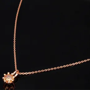 Rosévergoldete Kette mit funkelndem Anhänger aus Sterling Silber 925 mit Zirkoniabesatz (Diamantimitation - ca. 1,00 ct Brillantschliff in Champagner-Ton) Länge verstellbar ca. 45-50 cm