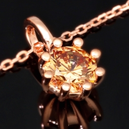 Rosévergoldete Kette mit funkelndem Anhänger aus Sterling Silber 925 mit Zirkoniabesatz (Diamantimitation - ca. 1,00 ct Brillantschliff in Champagner-Ton) Länge verstellbar ca. 45-50 cm