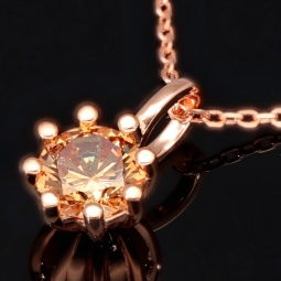 Rosévergoldete Kette mit funkelndem Anhänger aus Sterling Silber 925 mit Zirkoniabesatz (Diamantimitation - ca. 1,00 ct Brillantschliff in Champagner-Ton) Länge verstellbar ca. 45-50 cm