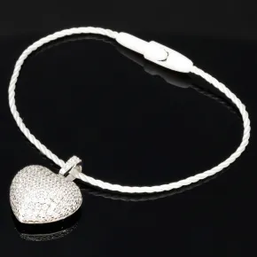 Baby-Armband mit funkelndem Herz-Anhänger aus 925er Silber, rhodiniert und poliert, besetzt mit brillantgeschliffenen Zirkonia (Diamantimitaten) in edlen Krappenfassungen - ca. 14cm