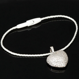 Baby-Armband mit funkelndem Herz-Anhänger aus 925er Silber, rhodiniert und poliert, besetzt mit brillantgeschliffenen Zirkonia (Diamantimitaten) in edlen Krappenfassungen - ca. 14cm