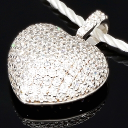 Baby-Armband mit funkelndem Herz-Anhänger aus 925er Silber, rhodiniert und poliert, besetzt mit brillantgeschliffenen Zirkonia (Diamantimitaten) in edlen Krappenfassungen - ca. 14cm