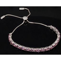 Farbenfrohes, sommerliches Armband mit Zugverschluss aus 925er Sterling Silber mit ca.  9,79 ct funkelnden Zirkonia-Steinen (Diamantimitationen) – längenverstellbar 14-23 cm