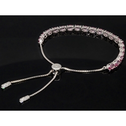 Farbenfrohes, sommerliches Armband mit Zugverschluss aus 925er Sterling Silber mit ca.  9,79 ct funkelnden Zirkonia-Steinen (Diamantimitationen) – längenverstellbar 14-23 cm