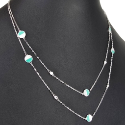 Zweireihige Layer-Kette mit außergewöhnlichem Design aus 925er Sterling Silber rhodiniert, besetzt mit funkelnden Zirtkoniasteinen (Diamantimitationen) - Länge verstellbar ca- 45- 50cm