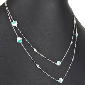 Zweireihige Layer-Kette mit außergewöhnlichem Design aus 925er Sterling Silber rhodiniert, besetzt mit funkelnden Zirkoniasteinen in Pave- und Zargenfassungen (Diamantimitationen) - Länge verstellbar ca- 45- 50cm