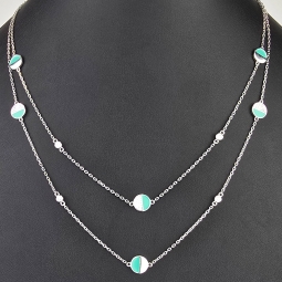 Zweireihige Layer-Kette mit außergewöhnlichem Design aus 925er Sterling Silber rhodiniert, besetzt mit funkelnden Zirtkoniasteinen (Diamantimitationen) - Länge verstellbar ca- 45- 50cm