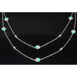 Zweireihige Layer-Kette mit außergewöhnlichem Design aus 925er Sterling Silber rhodiniert, besetzt mit funkelnden Zirtkoniasteinen (Diamantimitationen) - Länge verstellbar ca- 45- 50cm