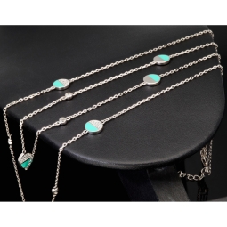 Zweireihige Layer-Kette mit außergewöhnlichem Design aus 925er Sterling Silber rhodiniert, besetzt mit funkelnden Zirtkoniasteinen (Diamantimitationen) - Länge verstellbar ca- 45- 50cm
