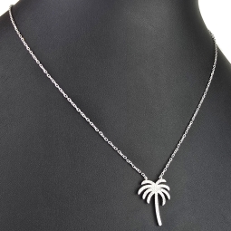 Stylische Palmen-Kette mit 62 leuchtenden Zirkonia-Steinen, 0,31 ct – 925 Sterling Silber poliert und rhodiniert - Länge verstellbar 45-50 cm