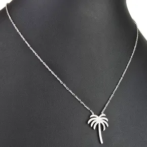 Stylische Palmen-Kette mit 62 leuchtenden Zirkonia-Steinen, 0,31 ct – 925 Sterling Silber poliert und rhodiniert - Länge verstellbar 45-50 cm
