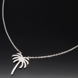Stylische Palmen-Kette mit 62 leuchtenden Zirkonia-Steinen, 0,31 ct – 925 Sterling Silber poliert und rhodiniert - Länge verstellbar 45-50 cm