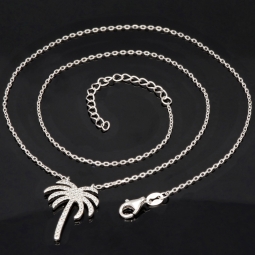 Stylische Palmen-Kette mit 62 leuchtenden Zirkonia-Steinen, 0,31 ct – 925 Sterling Silber poliert und rhodiniert - Länge verstellbar 45-50 cm