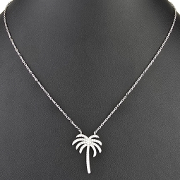 Stylische Palmen-Kette mit 62 leuchtenden Zirkonia-Steinen, 0,31 ct – 925 Sterling Silber poliert und rhodiniert - Länge verstellbar 45-50 cm