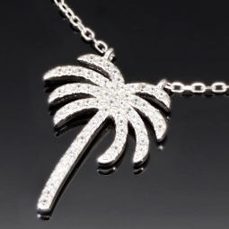 Stylische Palmen-Kette mit 62 leuchtenden Zirkonia-Steinen, 0,31 ct – 925 Sterling Silber poliert und rhodiniert - Länge verstellbar 45-50 cm