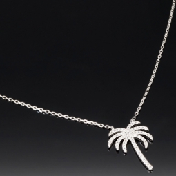 Stylische Palmen-Kette mit 62 leuchtenden Zirkonia-Steinen, 0,31 ct – 925 Sterling Silber poliert und rhodiniert - Länge verstellbar 45-50 cm