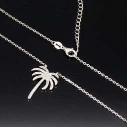 Stylische Palmen-Kette mit 62 leuchtenden Zirkonia-Steinen, 0,31 ct – 925 Sterling Silber poliert und rhodiniert - Länge verstellbar 45-50 cm